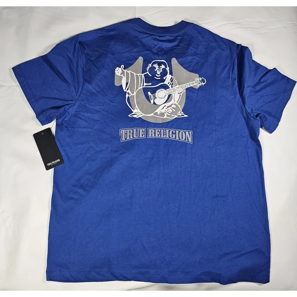 NWT‎ True Religion Buddha Guitar Tee Shirt Mens Large Blue Graphic T-Shirt